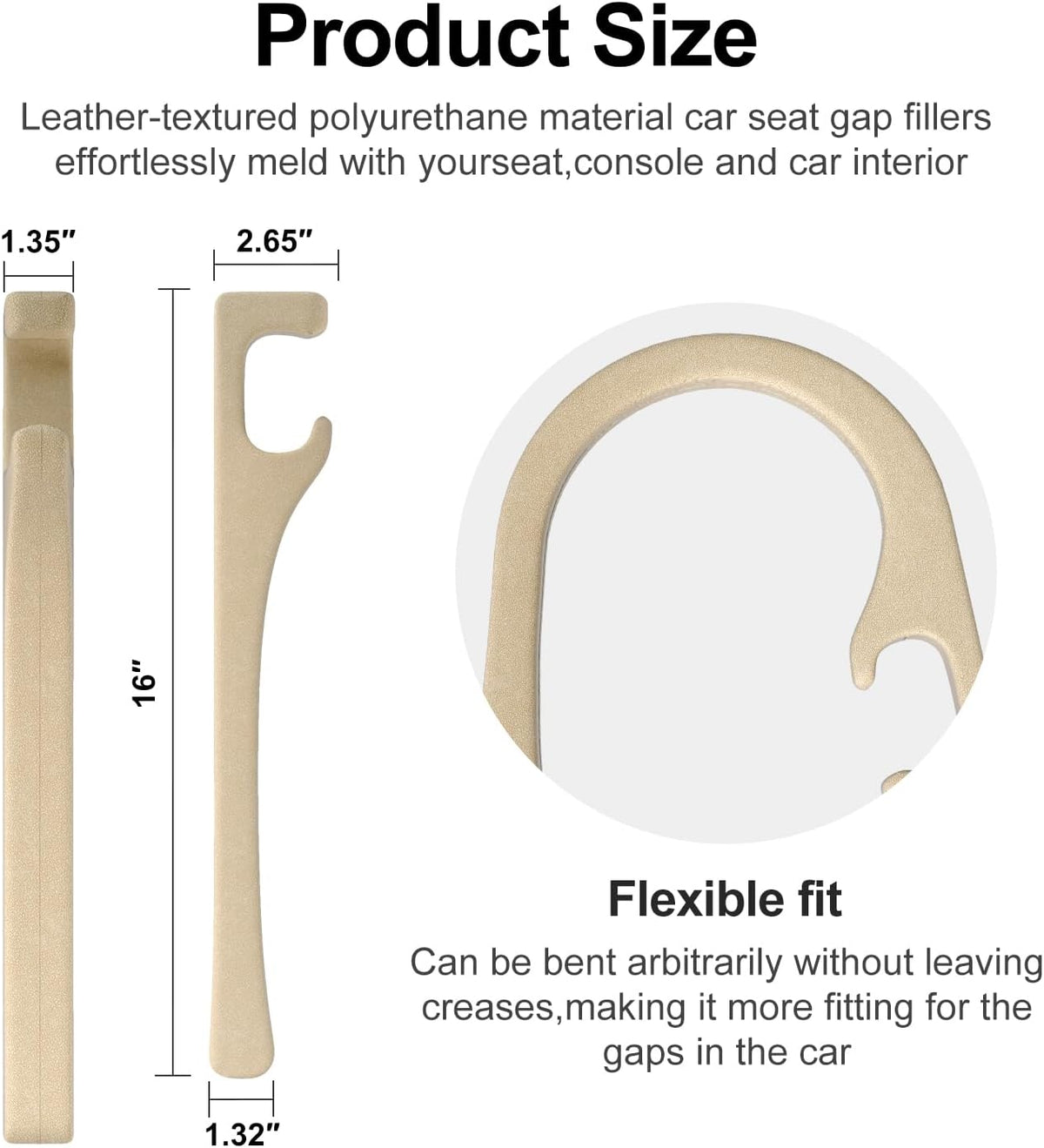 JAGASOL Car Seat Gap Filler, Universal Fits Car SUV Truck PU Leather Crevice Blocker, Between Seat and Center Console, Stops Cellphone Wallet Keys Coins from Dropping, 2 Pack Beige
