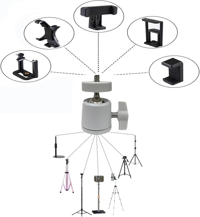 Universal 1/4" Swivel Mini Ball Head Tripod Mount, 360 Degree Rotating Adapter