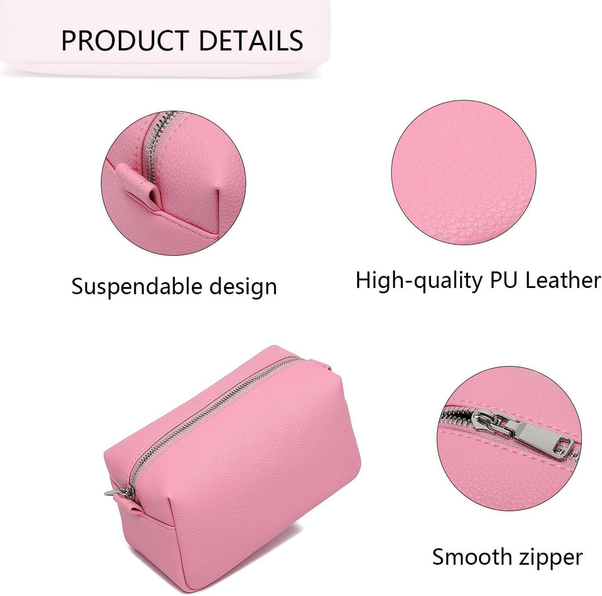 Travel Makeup Bag, Ring Clasp Wristlet Organizer (Azalea Pink)