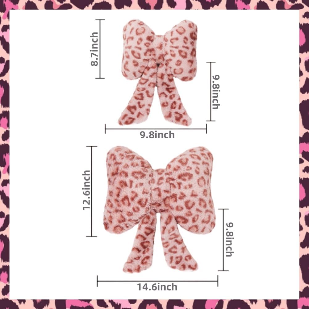 LYFJMUS 4 Pack Plush Bow Car Headrest Pillow and Lumbar Support Pillow Soft Butterfly Car Neck Pillows for Driving Cars Decor (White Leopard)