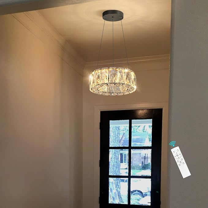 HAIXIANG Modern Crystal Chandelier Dimmable LED 8 Inch Ring Pendant Lights