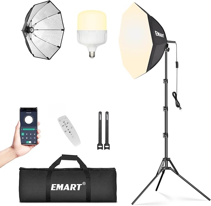 EMART Softbox Photography Lighting Kit, 50W 3000K-6000K LED Bulb, Professional