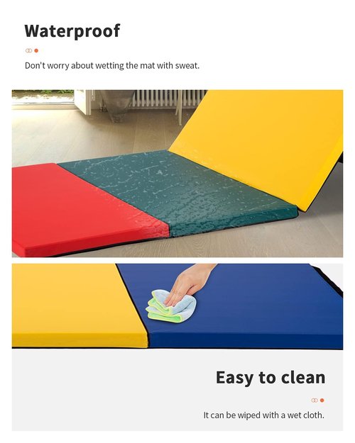 Exercise Mat 4'x8'x2" Gymnastics Mat 4 Folding Gymnastics Tumbling Mats 2" Thick PU Leather Yoga Mat Portable With Carrying Handles for home Workout outdoor Yoga Pilates