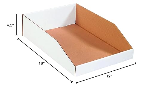Box USA BBINEB1812 Open Top Bin Boxes, 12" x 18" x 4 1/2", Oyster White (Pack of 50)