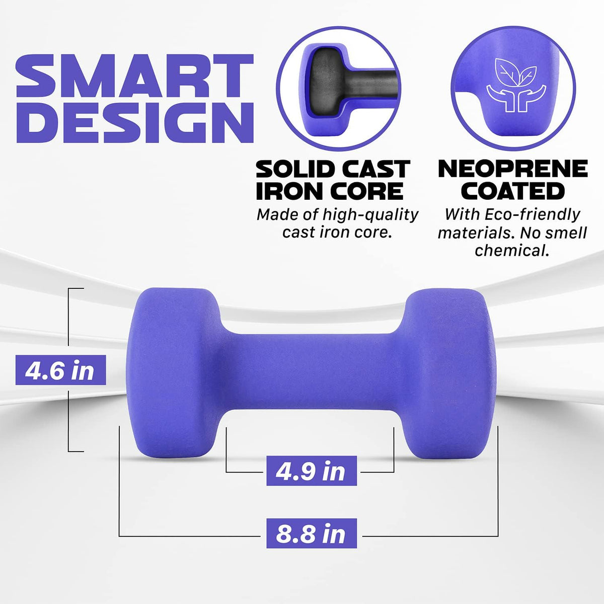 Yes4All Neoprene Coated Dumbbell Hand Weights - Set of 2 with Anti-Roll, Anti-Slip Design | 15 Color Options