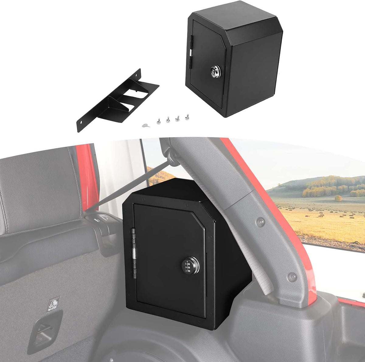 for Jeep JLU Right Side Trunk Safe Box with Security Lock for Jeep Wrangler JLU 2018 up 4DR with Trunk Speaker Black Metal Storage Accessories