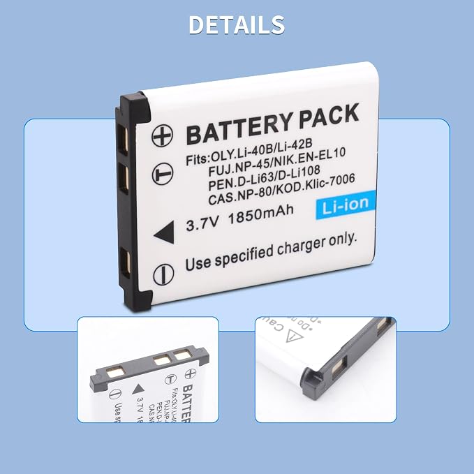 2 Pack 1850mAh NP-45 NP-45A NP-45B NP-45S Battery and LCD Charger Compatible