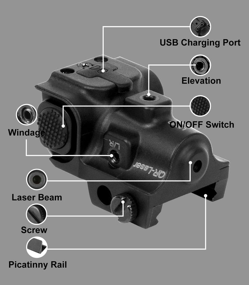 QR-Laser Red Laser Sight Ultra Compact Tactical Pistol Laser Sight Shockproof Rechargeable Red Dot Sight Used for Pistols and Rifles with Picatinny Rail