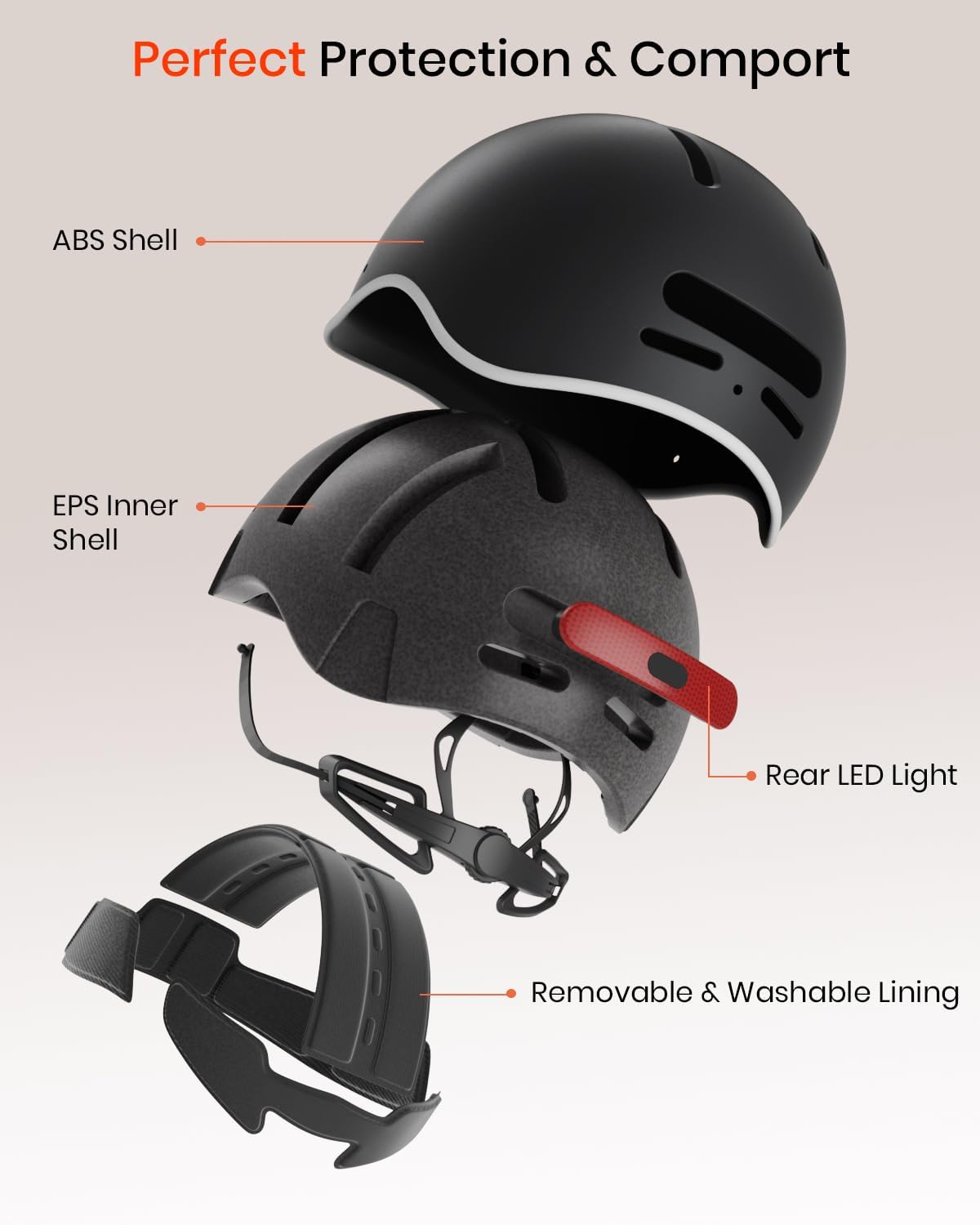 Skiennix Bike Helmet - Adjustable Cycling Safety Helmet with Rechargeable Rear Light | For Men, Women & Youth