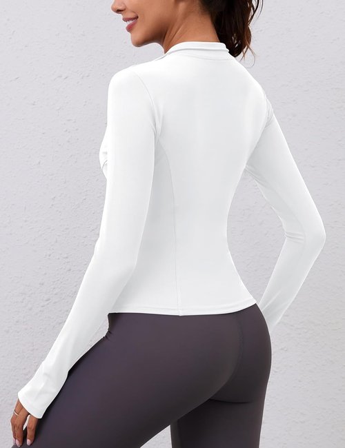 LOMON Women's Quick-Dry Quarter Zip Crop Top - Long Sleeve Athletic Yoga Shirt in Slim Fit
