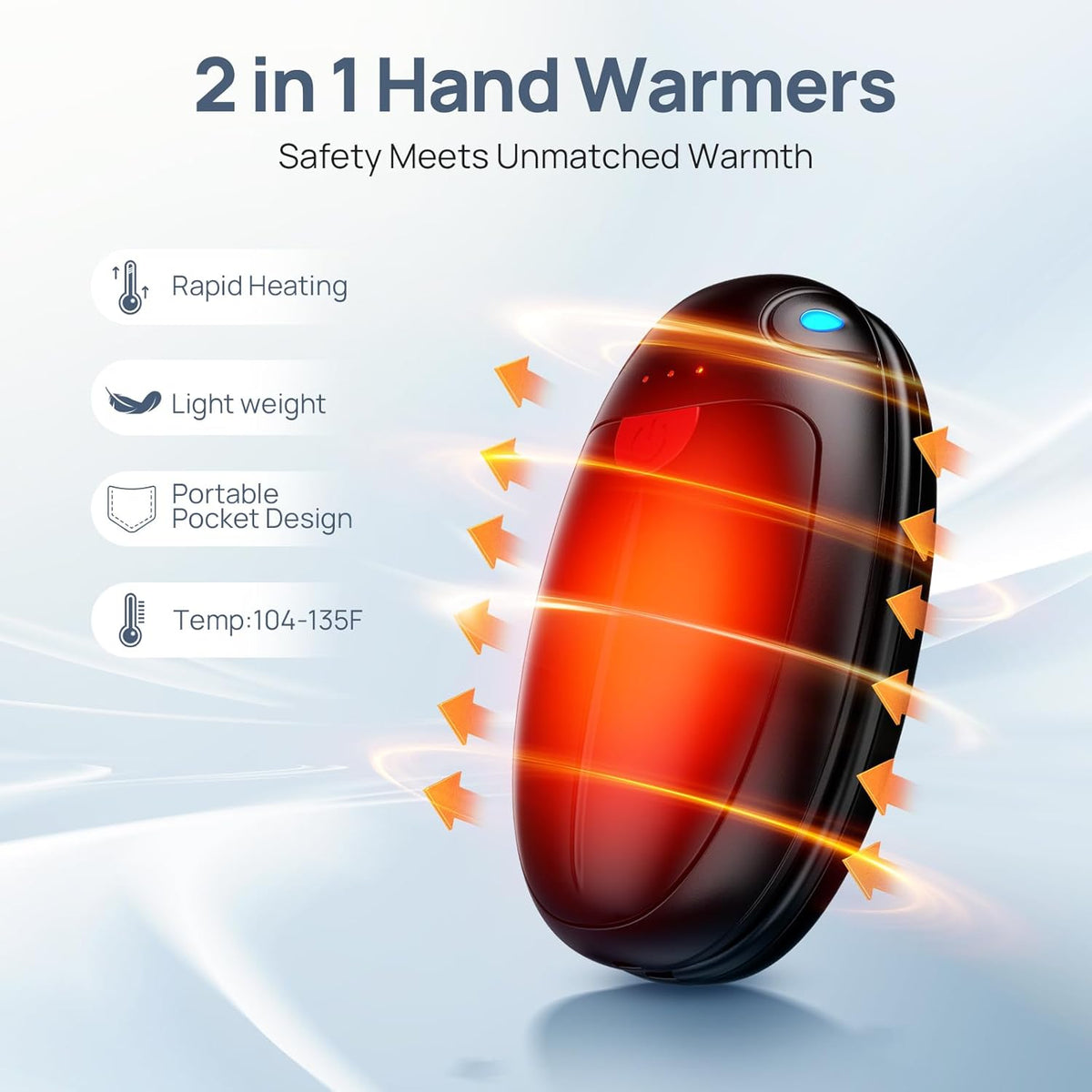 Skiennix Rechargeable Hand Warmers - 20 Hours of Heat | Portable 2-Pack for Outdoor Activities