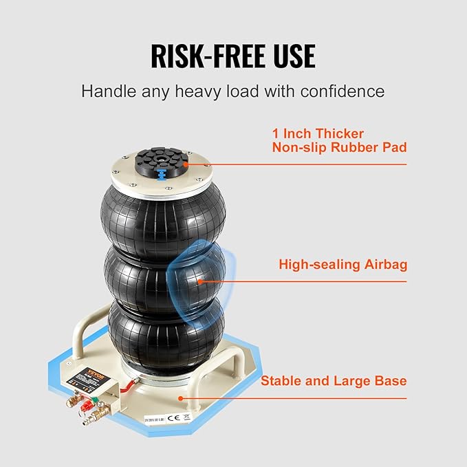 VEVOR Air Jack, 3 Ton/6600 lbs Triple Bag Air Jack, Airbag Jack with Six Steel Pipes, Lift up to 17.7 inch/450 mm, 3-5 s Fast Lifting Pneumatic Jack, with Side Handles for Car, Garage, Repair