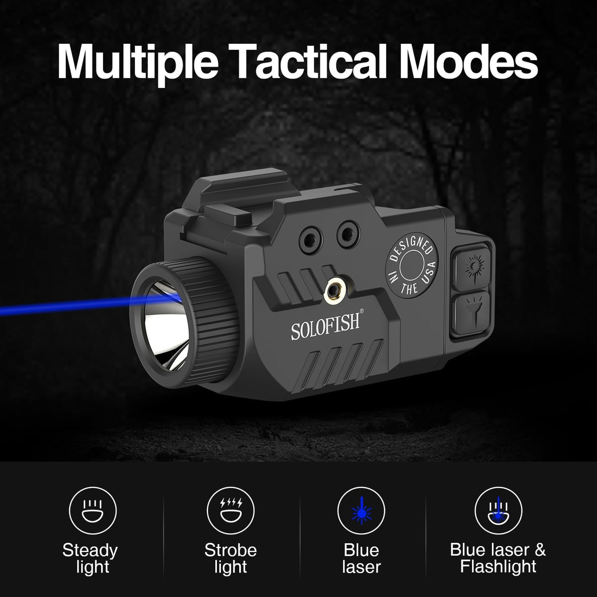 Solofish Pistol Light Laser Combo - 800lm Adjustable Shockproof Blue Laser Sight | Rechargeable with Strobe Function
