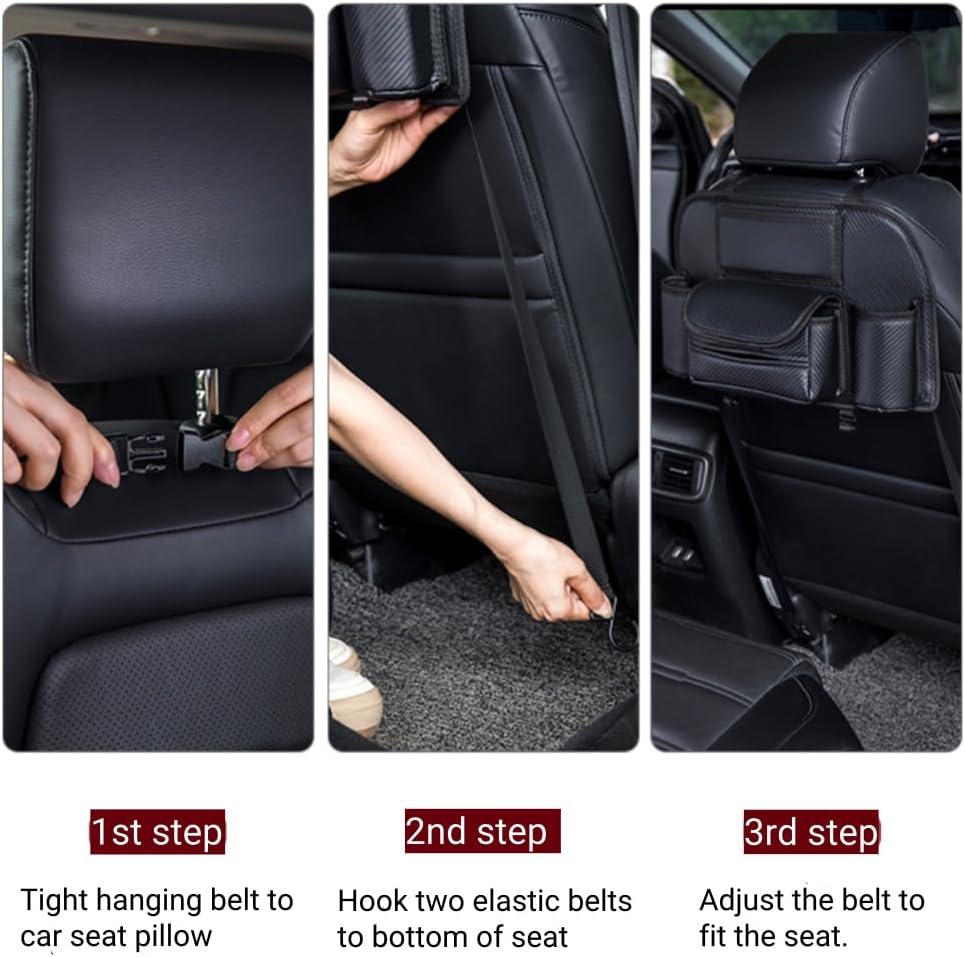 Car Seat Back Organizer PU Leather Storage Bag with Tissue Holder Pocket
