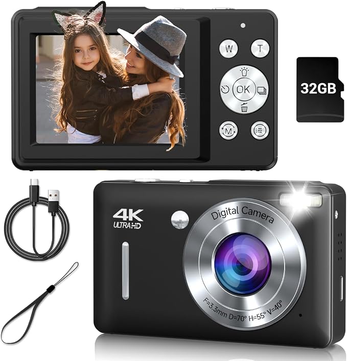 Digital Camera, 44MP Compact Camera, FHD 1080P Point and Shoot Digital Cameras
