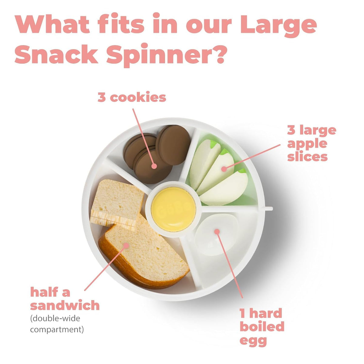 GoBe Kids Large Snack Spinner Slide Bundle with Hand Strap and Sticker Sheet - Reusable Snack Container with 4 Compartment Dispenser and Lid | BPA/PVC Free | Dishwasher Safe | No Spill - Taro Purple
