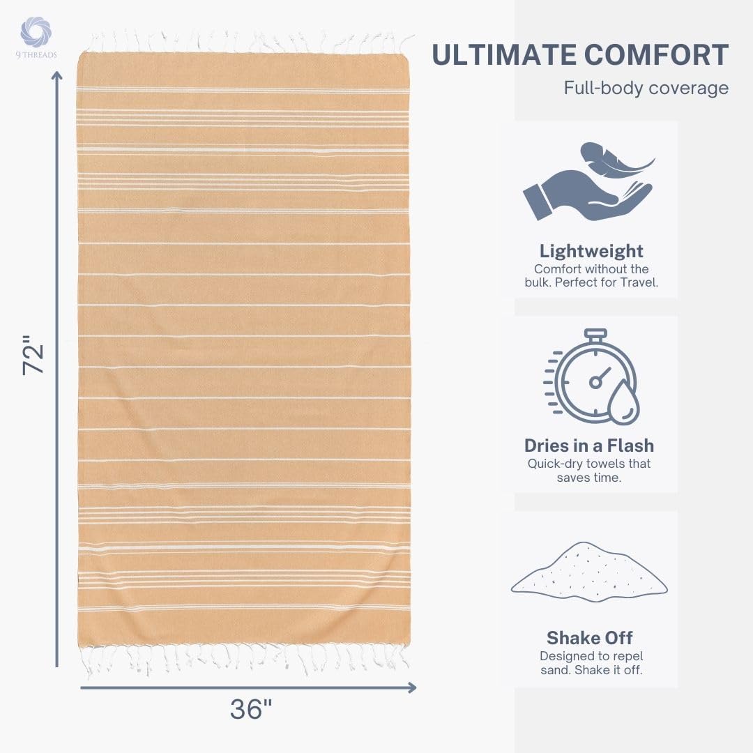 Skiennix Oversized Cotton Turkish Beach Towel - Quick Dry, Absorbent, Extra Large | Desert Sand, 36"x72", 4 Pack