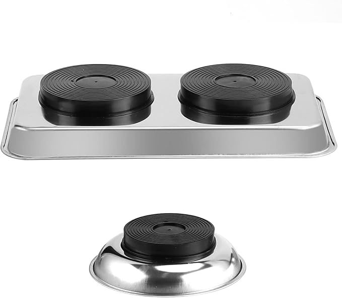 JOIKIT 8 Pieces Magnetic Parts Tray Set, Stainless Steel Magnetic Tool Tray Holder, 4.2 Inches Round Bolt Trays and 9.5 x 5.5 Inches Square Mechanic Trays for Screws, Bolts, Nuts