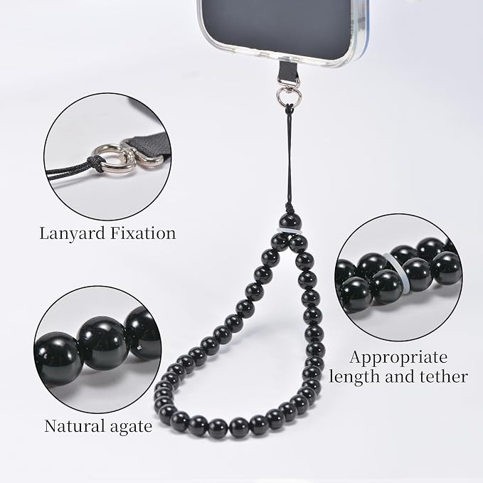 Agate Beaded Phone Wrist Strap for Women Men Stone Beads Charm Handmade