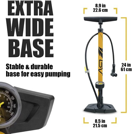 BV Bicycle Pump - Durable Floor Pump with Smart Valve Head | 160 PSI, Automatically Reversible Presta & Schrader, 17/24 Inch