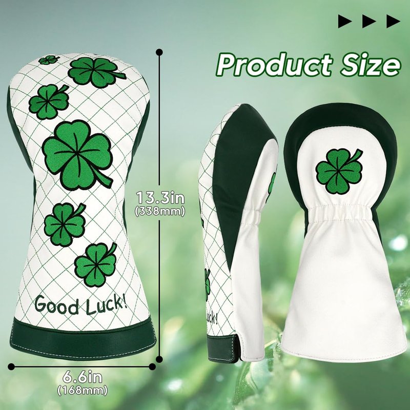 PINMEI Golf Club Head Covers for Driver Headcover Embroidered Four-Leaf Clover Design Synthetic Lether Fit Most Drivers Fit for Titleist Callaway Ping Taylormade Cobra (White Good Luck Driver)