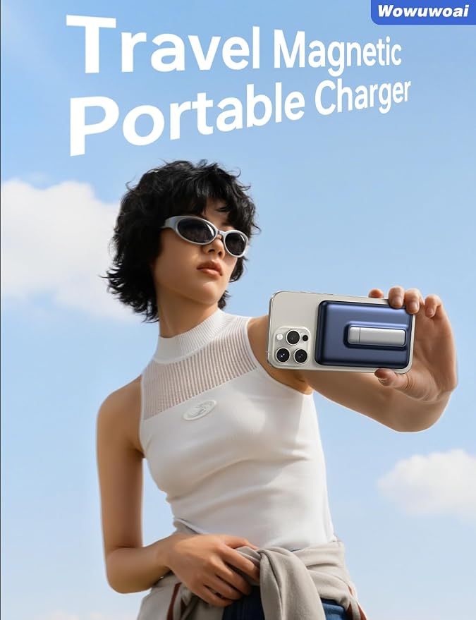 for Magsafe Portable Charger, 10000mAh Wireless Power Bank with Stand and PD 20W, USB C Fast Charging Powerbank, Magnetic Battery Pack Compatible with iPhone 17/16/15/14/13/12 Pro Max - Dark Blue