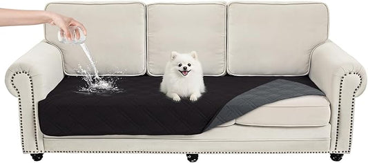 100% Waterproof Dog Couch Protector, Triple-Layer Waterproof Dog Bed Cover Pet Blanket Reversible 2-Tone Sofa Shield, Non-Slip Furniture Guard for Pets(35×71 Inch, Black+Blackish Gray)