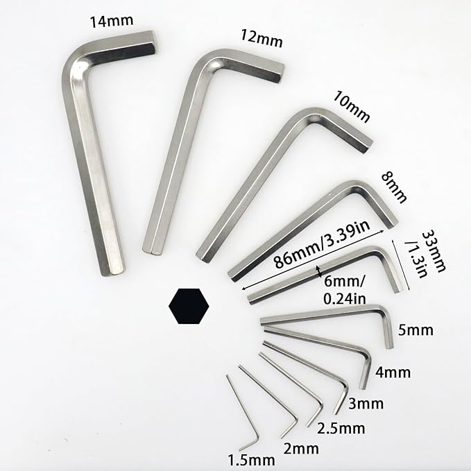 6mm Hex Key Wrench Set, 10Pcs Precision L-Shaped Allen Wrenches, Sturdy Hexagon Tool Kit for Repairing Bikes & Furniture, Small Metric Hex Spanner with Hex Head Replacement