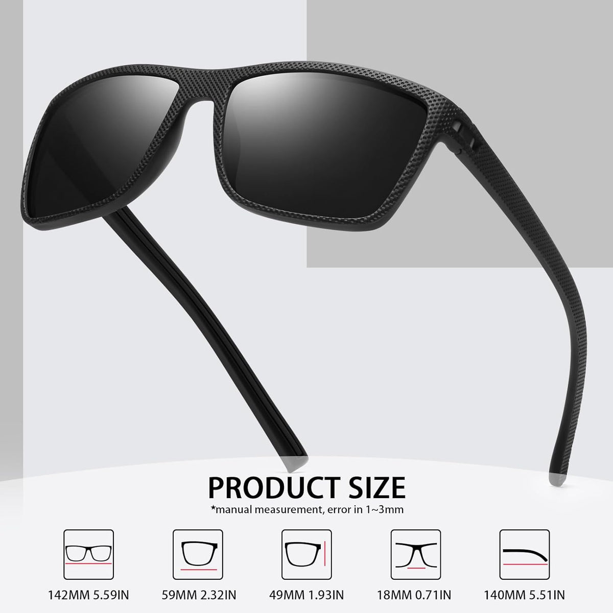 Skiennix Square Polarized Sunglasses - Vintage Style UV Protection Goggles for Men | Lightweight Frame