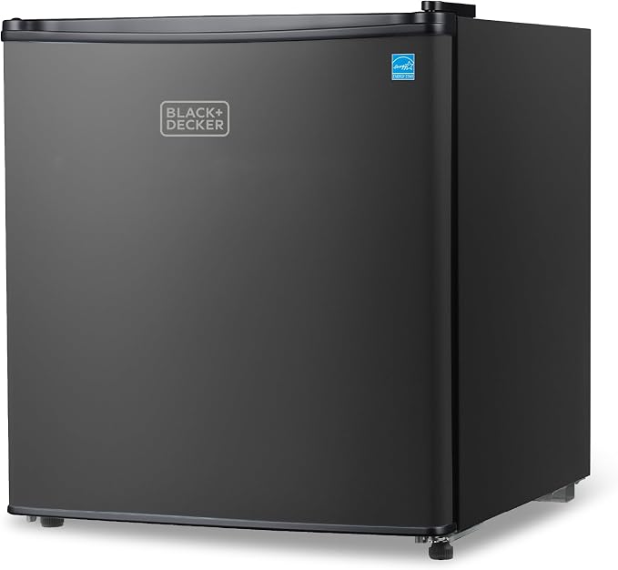 BLACK+DECKER 1.7 Cu. Ft. Compact Refrigerator, Energy Star, BCRK17B, Black | Energy Star Certified, Single Door Mini Fridge with Chiller Compartment, Personal Fridge for Home or Dorm, R600a Refrigerant