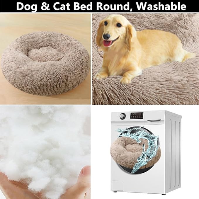 Calming Large Dog Bed & Cat Bed, 43 Inch Anti-Anxiety Donut Dog Cuddler Cat Bed, Warming Cozy Soft Dog Round Bed, Fluffy Faux Fur Machine Washable Pet Cushion for Medium Dogs & Cats (Multi Color)