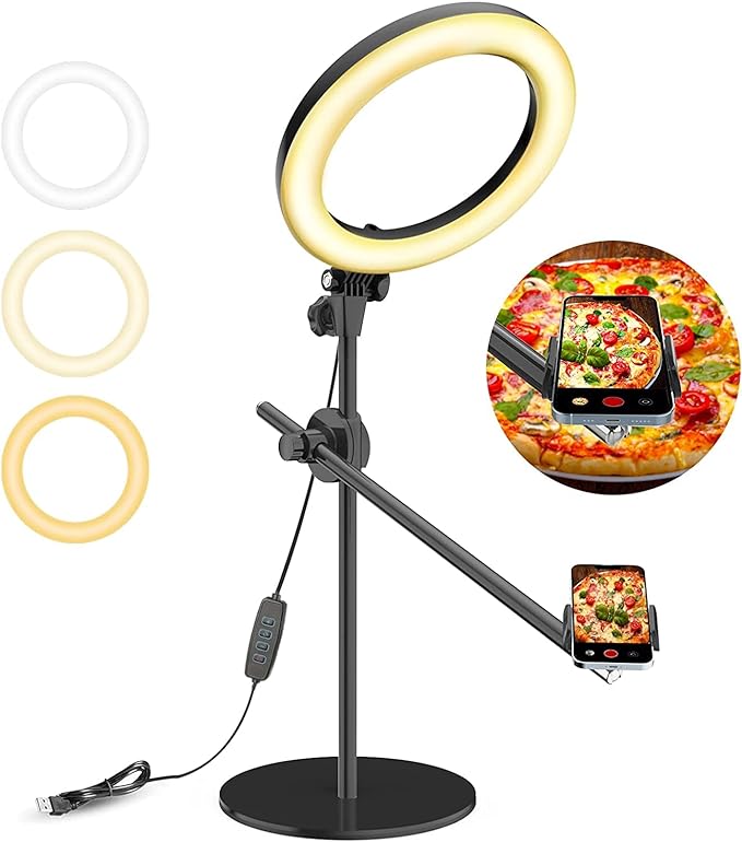 Selfie Ring Light with Stand and Phone Holder, Overhead Phone Mount with 10.5"