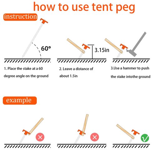 10-Pack 8" Heavy Duty Screw in Tent Stakes, Drill-in Non-Rust Ground Anchor Pegs, Metal Tent Accessories for Camping, Garden, Hiking, Orange