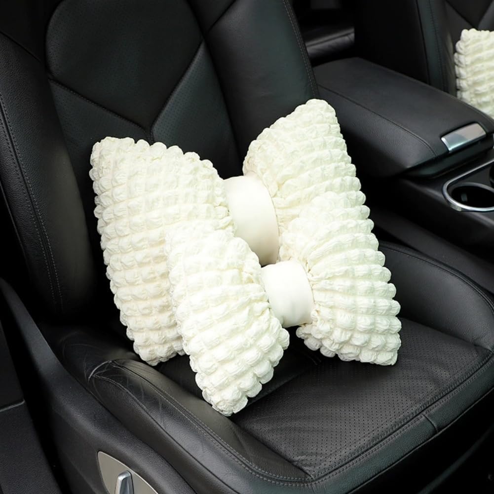 4 Pack Bow Shaped Car Headrest Pillow and Lumbar Support Pillow Cute Butterfly Knot Throw Pillow for Car Driving Seat Decor