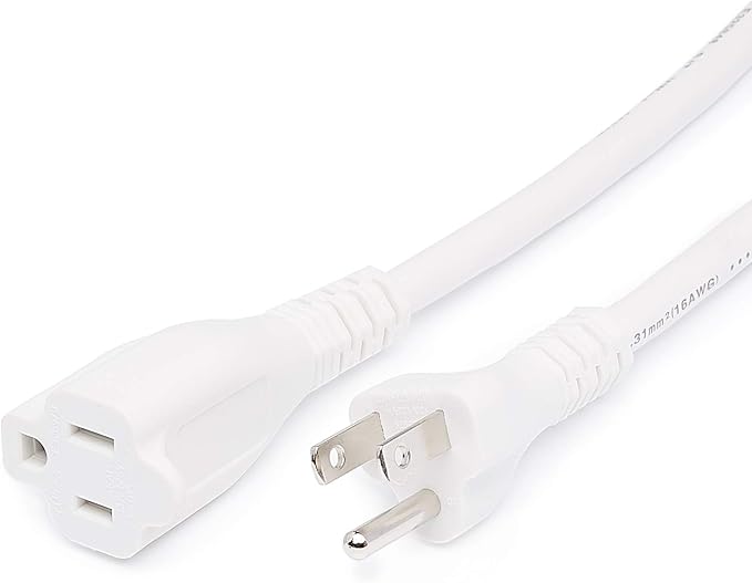 Amazon Basics Indoor Extension Cord, 3 Prong Outlet Extender Power Cord, 13 Amps, 125V, 25 Ft, White, 2-Pack