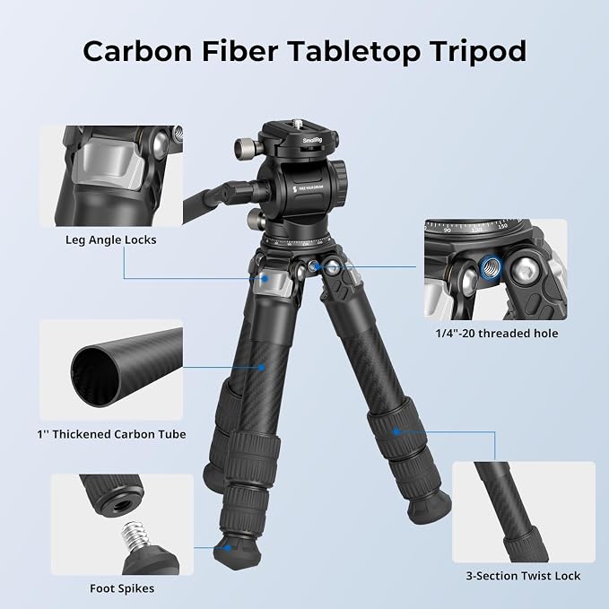 SmallRig Portable Carbon Fiber Tabletop Tripod Kit, Built-in QR Plate