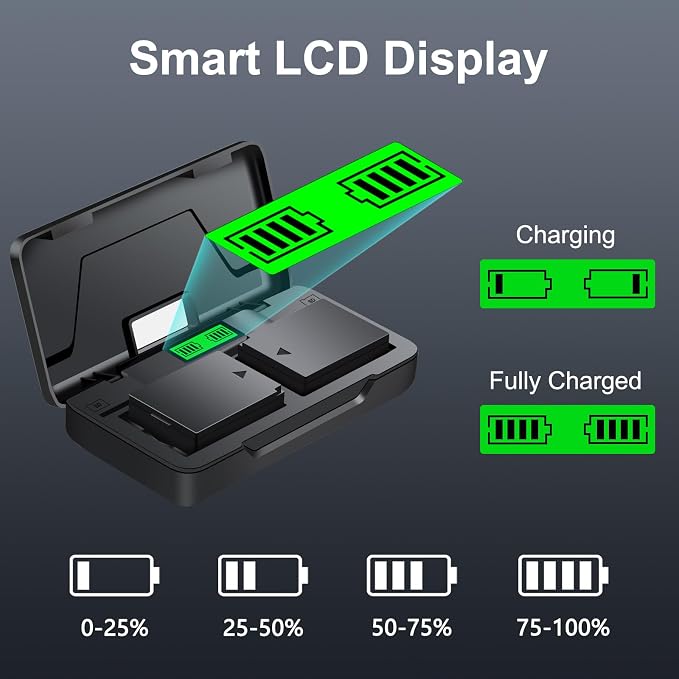 EN-EL14 EN-EL14A Battery 2 Pack and Charger Case Compatible