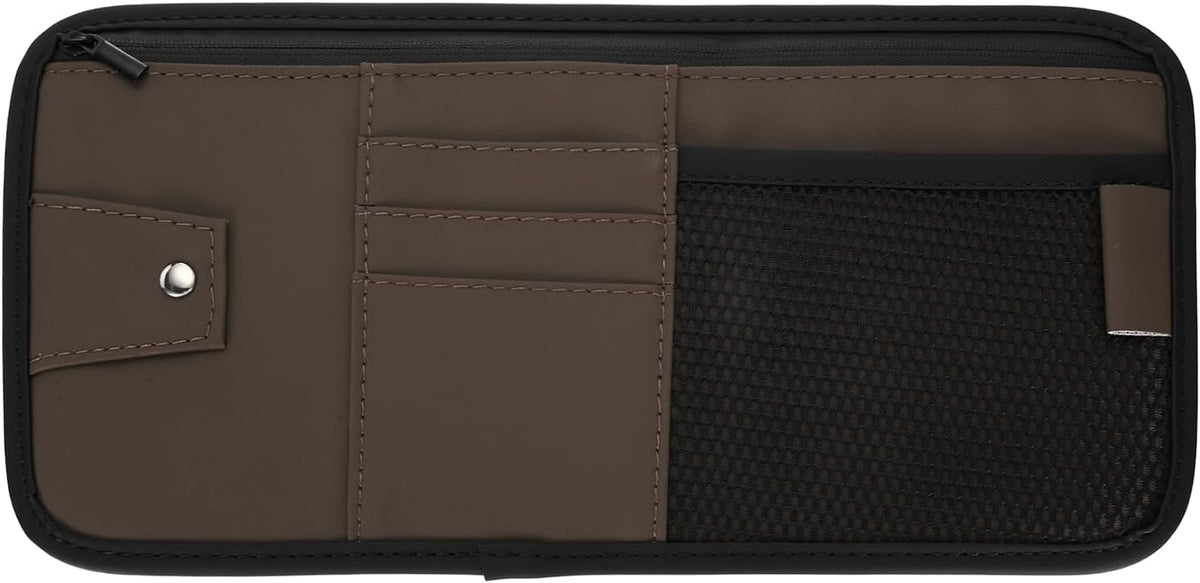 PATIKIL 1Pcs Car Sun Visor Organizer, 12.8 x 6.5 Inch PU Leather Vehicle Storage Pouch Holder for Sunglasses Card Pen Driver License Car Accessories, Beige