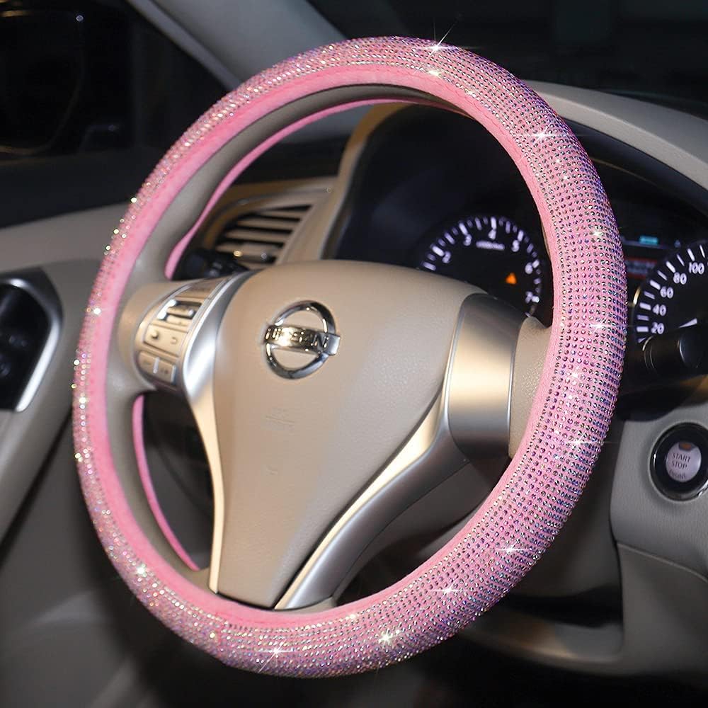 Car Steering Wheel Cover Pink for Women Bling Accessories Diamond Universal