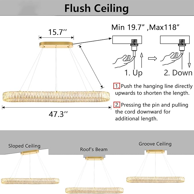 HAIXIANG Modern Crystal Chandelier Dimmable LED Long Chandeliers