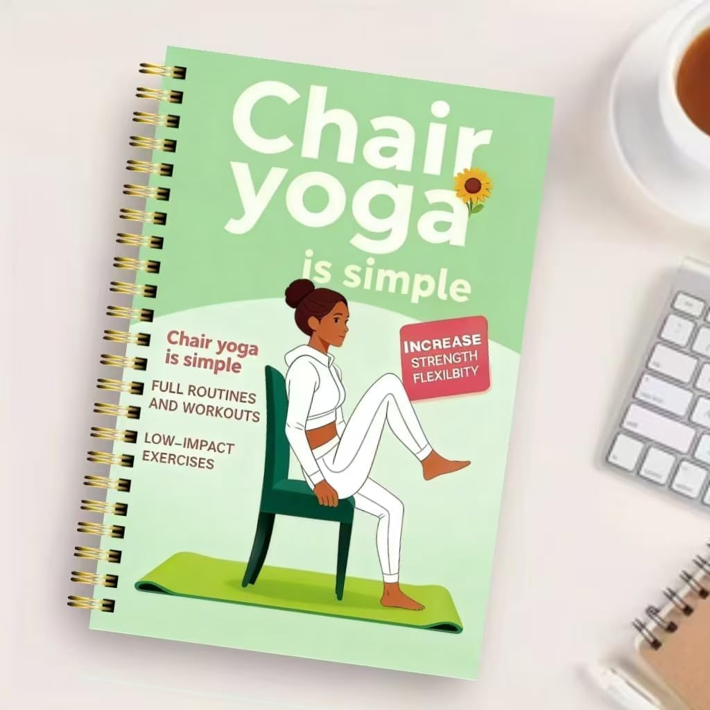 Skiennix 30-Day Chair Yoga Guide Book - 60 Workouts for Weight Loss & Flexibility | Spiral Bound, 5.5x8.3 Inch, Cyan