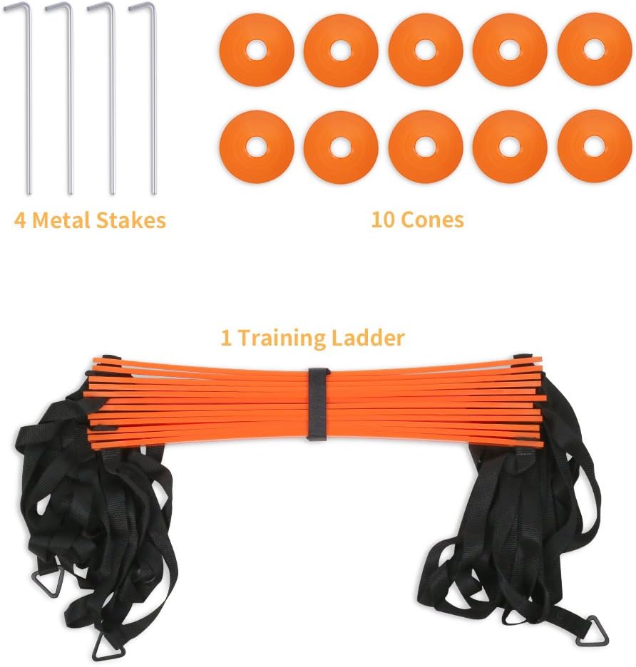 YISSVIC Agility Ladder - 20 Feet with 12 Adjustable Rungs & 10 Cones for Speed Training | Includes Carry Bag & Stakes