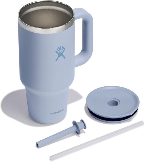 Hydro Flask Travel Tumbler - Insulated Stainless Steel with Handle, Lid & Straw | 32 Oz Surf Blue