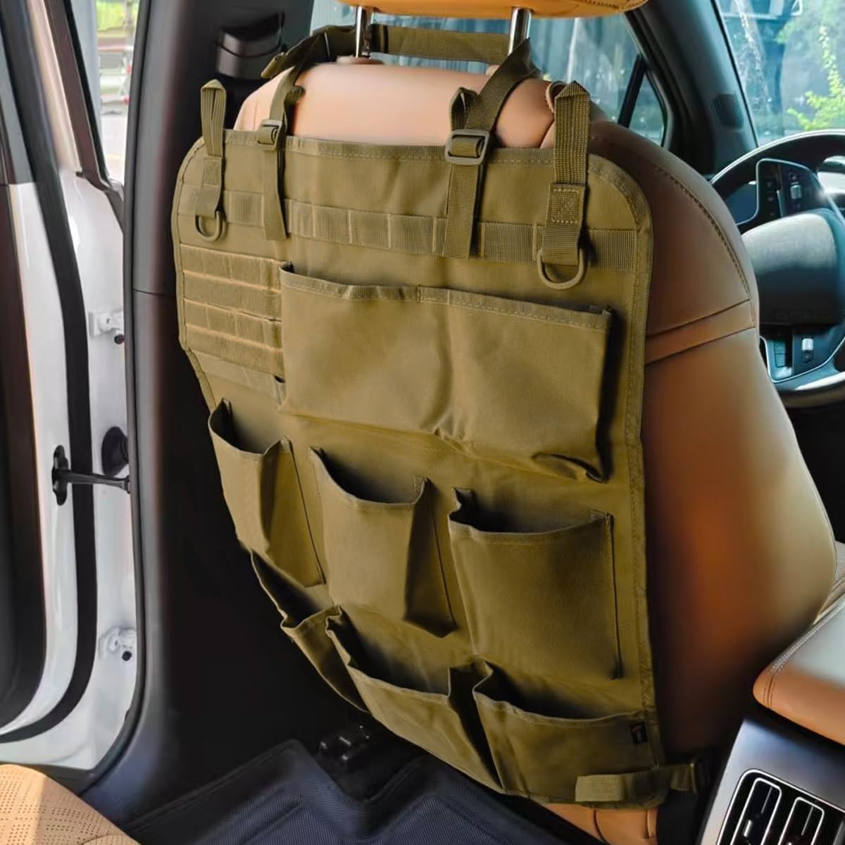 Car Backseat Organizer, Waterproof Oxford Automotive Seat Back Protector with 8 Pockets, Hanging Vehicle Behind Seat Storage Bag, Universal Travel Accessories for RV, SUV, Truck(Brown)