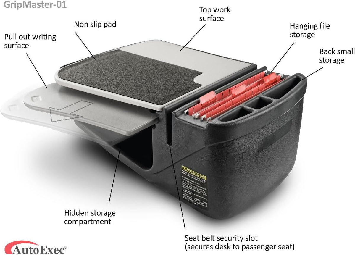 AutoExec GripMaster Car Desk for Your Vehicle Workstation and Mobile Office, Mahogany with 400 watt Power Inverter