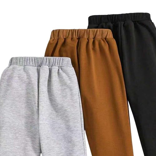 Nivne Tco Tween Boys 3 Pack Sweatpants Smiling Face Pattern Printed Elastic Waistband Jogger Pants with Bowknot Decor Rope (US, Age, 8 Years, Black+Grey+Brown)