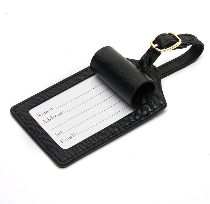 Luggage Tag PU Leather for Suitcase Baggage Handbag Travel Bag Label Suitcase Tag Suitcase Label Tag w. Name Card & Privacy Cover (E)