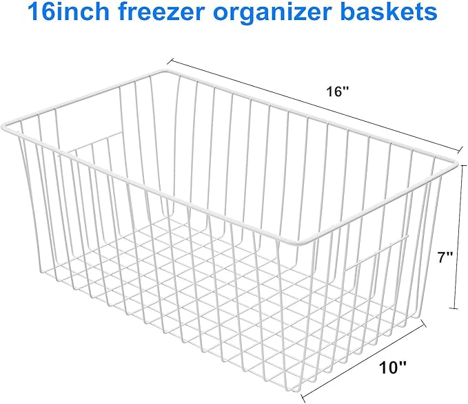 Large Wire Storage Baskets Freezer Organizer Baskets, Farmhouse Metal Wire Baskets Bins, Household Storage Basket with Handles for Kitchen, Cabinets, Pantry, 4 Packs (16" (L) x 9.8 (W) x 7" (H))