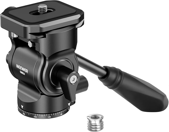NEEWER Tripod Fluid Head with Quick Release Plate & Handle, Metal Pan Tilt