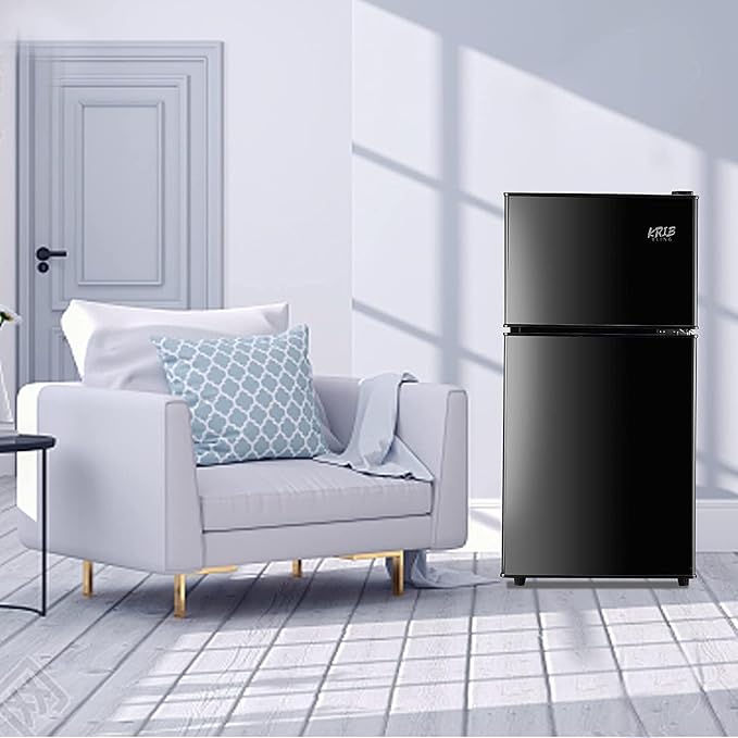 Refrigerator with Freezer 3.5 Cu.Ft Top-Freezer Compact Refrigerator Black | 7 Level Adjustable Thermostat Control, 2 Door ,Low noise,Low Power Consumption
